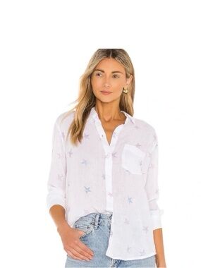 Rails Charli Tie Dye Stars Button Down Shirt – White Linen Blend – Small